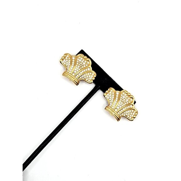 Vintage Signed Swarovksi unique Designed Rare Clip Earrings with Swan GP - Picture 3 of 4